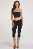 Modal Lace Trim Mid Rise Capri Leggings in Black