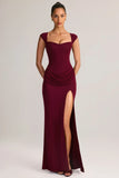 Modal Sweetheart Neck Cowl Waist Maxi Dress in Wine
