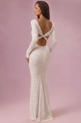 Lace Long Sleeve Maxi Dress in Pearl