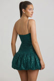 Embellished Bubble Hem Mini Dress in Teal Green
