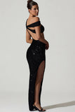 Embellished Asymmetric Cut Out Gown in Black