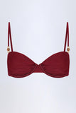 Bead Embellished Ruched Underwired Bikini Top in Dark Cherry