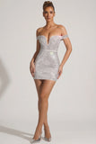 Embellished Off Shoulder Mini Dress in White