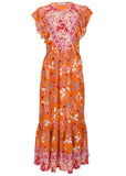 Flutter Sleeve Midi Dress Orange Multi