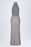 Backless Halterneck Maxi Dress in Silver
