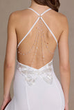 Chiffon Cowl Neck Open Back Gown in Snow
