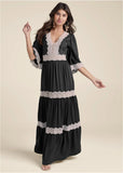 Lace Detail Maxi Dress Black Multi