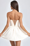 Bandeau Floral Appliqué Corset Mini Dress in Ivory