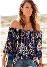 Bell Sleeve Printed Top Purple Multi