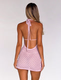 MAKENZIE CROCHET MINI DRESS SHIMMER PINK