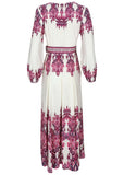 Tie Waist Linen Maxi Dress Pink Boho Paisley Border