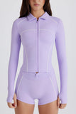 Soft Active Contrast Zip Up Jacket in Lilac