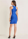 Cross Neck Bandage Mini Dress Blue