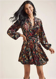 Burnout Velvet Mini Dress Black Multi