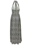 Print Halter Maxi Dress Navy Tan
