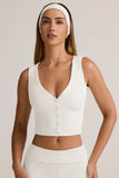 Modal Ribbed Button Up Vest Top in White