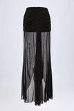 Ruched Hardware Detail Fishtail Maxi Skirt in Black