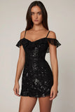Embellished Lace Up A Line Mini Dress in Black