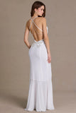 Chiffon Cowl Neck Open Back Gown in Snow
