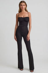 Bow Detail Lace Flared Jumpsuit in Black