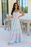 Essie Tiered Pastel Floral Tiered Maxi Dress