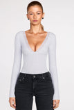 Ribbed Modal Long Sleeve Plunge Bodysuit in Grey