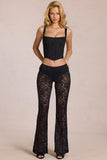 Sheer Lace Mid Rise Flared Trousers in Black