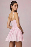 Bow Detail A Line Mini Dress in Soft Mauve Stripe