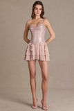 Embellished Corset Mini Dress in Blush Pearl