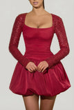 Embellished Bubble Hem Mini Dress in Red