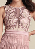 Embroidered Fringe Long Dress Tan