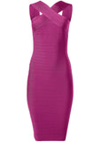 Cross Neck Bandage Dress Dark Pink