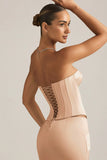 Satin Lace Up Corset Top in Beige Gold