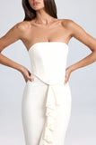 Bandeau Ruffle Trim Corset Gown in Ivory
