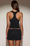 Embellished Mid Rise A Line Mini Skirt in Black