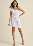 One Shoulder Sequin Dress White