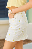 Greta Lemon Embroidered White Denim Mini Skirt