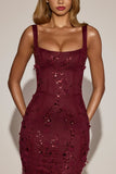 Embellished Appliqué Soft Scoop Corset Gown in Wine Red