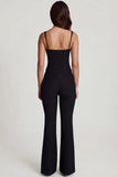 Scoop Neck Corset Flared Leg Jumpsuit in Black