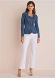 Lace Print Denim Blazer Medium Wash