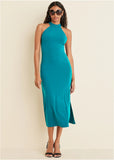 High Neck Midi Dress Teal