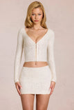 Lace Plunge Cardigan in Pearl