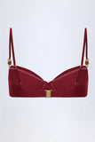 Bead Embellished Ruched Underwired Bikini Top in Dark Cherry