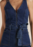 Denim Dress With Zipper Dark Wash