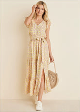 Flutter Sleeve Maxi Dress Peach White