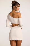 Textured Jersey Asymmetric Cut Out Mini Dress in Ivory