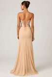 Embellished Corset Fishtail Gown in Floral Beige