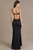 Satin Embellished Bralette Gown in Black