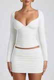 Modal Ruched Long Sleeve Top in White