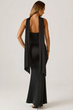 Scarf Detail Strapless Gown in Black